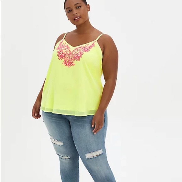 TORRID WOMEN'S SOPHIE CAMI- CHIFFON EMBROIDERED LIME GREEN SIZE 5X NWT - Picture 2 of 9